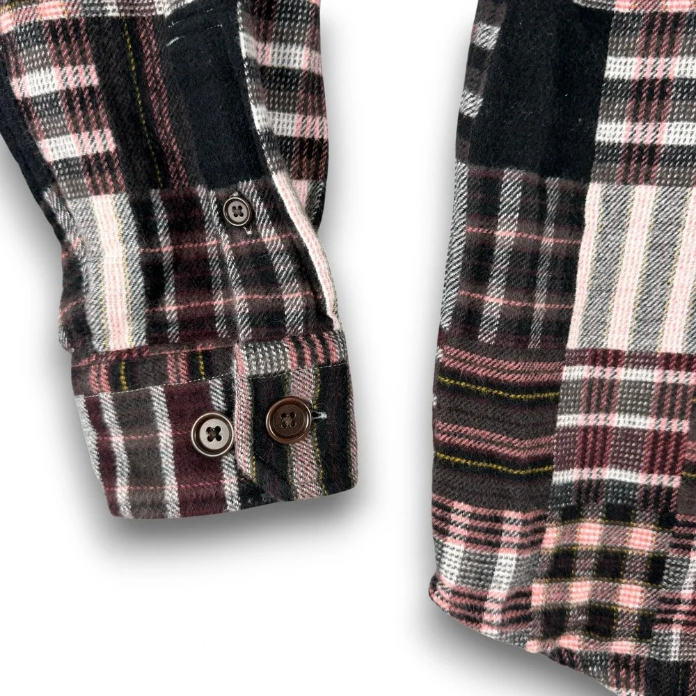 Banana Republic Shirt Mens M Black Plaid Patchwork Shacket Heavy‎ Flannel